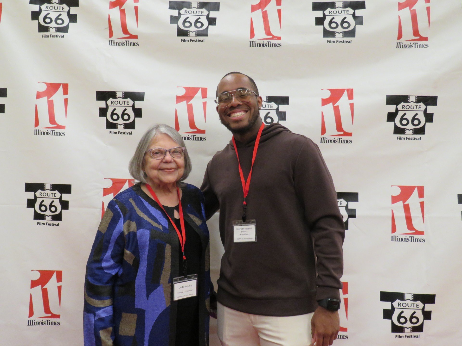 2 Rt66 Linda, Kenneth Linda McElroy (one of the founding members of the Film Festival in 2002) with IL filmmaker Kenneth Yokem II (After Hours shot in Springfield, IL)